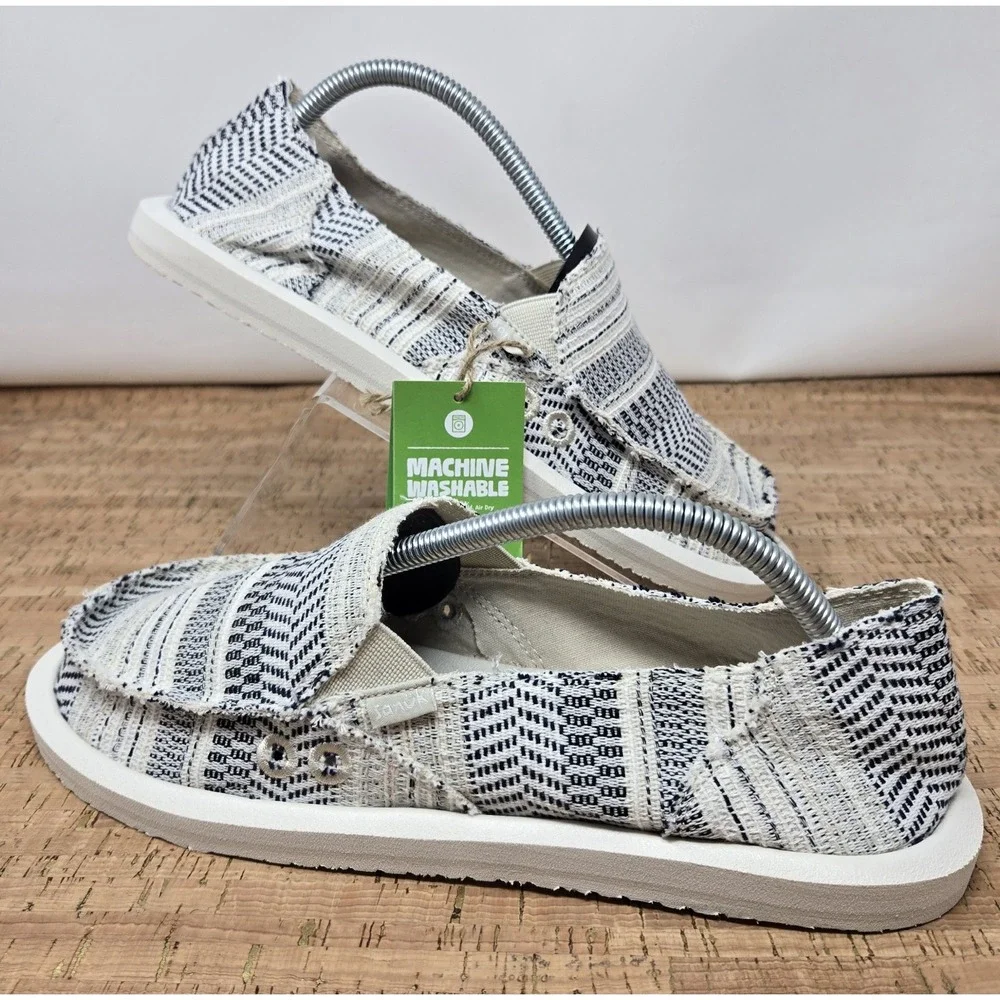 SANUK DONNA St Shoes Boho Womens 10 Slip On Slide On Black White Lightweight
